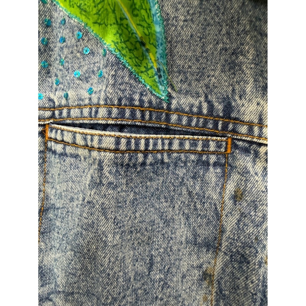 Mirasol Woman Acid Wash Denim Jacket Floral Embroidered Sequin LDMJ0006 Blue 2X - Picture 11 of 16